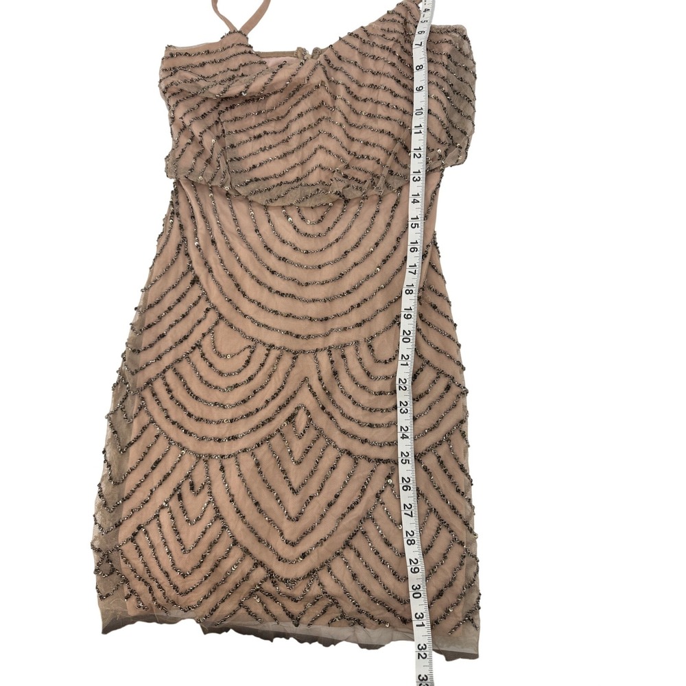Adrianna Papell‎ Beaded Sequin Mesh Sheath Dress Blush Pink Art Deco Size 0 - Picture 5 of 9